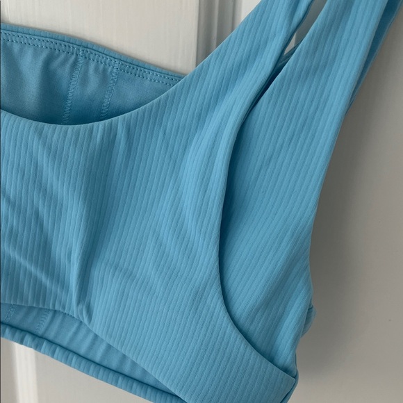 One-Shoulder Ribbed Crop Top - Light Blue - Picture 3 of 5